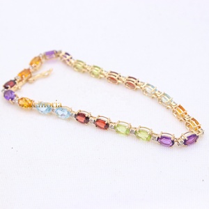 กำไลข้อมือเทนนิสทรงรีประดับเพชรและพลอยหลากสีทองคำแท้ 14K สำหรับผู้หญิง เหมาะสำหรับงานปาร์ตี้และงานแต่งงาน - Product Image 2