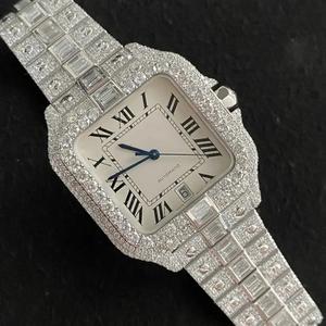Full Iced Out Baguette <b>Diamond</b> Stainless Steel Mechanical Automatic <b>Watch</b> Luxury Square Modern Elegant Hip Hop - Product Image 1