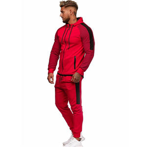 Men's Red Tracksuit Full <b>Zip</b> <b>Hooded</b> Sporty Design Solid Color Polyester Material Adult Autumn Wear Side Pockets Regular Fit - Product Image 1