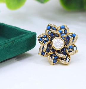 Bague ajustable tendance en laiton plaqué or de haute qualité avec zircon, style ethnique, pour femme, idéale pour les mariages - Product Image 5