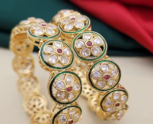 Traditional Trendy <b>Gold</b> Finish With Stones Look Two <b>Set</b> OF <b>Bangles</b> Stylish Openable <b>Bangles</b> for Women For Wedding Wear - Product Image 2