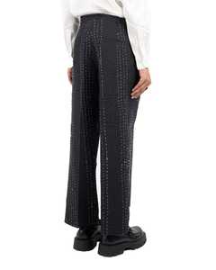 Pantalon décontracté plissé à jambes larges en coton rayé brodé multicolore coupe ample pour femme – Idéal été - Product Image 3