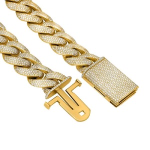 Collier chaîne cubaine Miami plaqué or pour homme, style hip-hop, avec pendentif pavé de moissanite, idéal pour les fêtes et les occasions spéciales - Product Image 4