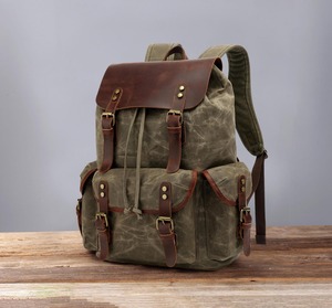 Sac à dos en cuir véritable et toile résistant à l'eau pour hommes, sac de voyage pour ordinateur portable, vente en gros, OEM, logo personnalisé, fabricant LCB-0031 - Product Image 1