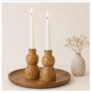 Wholesale Handcrafted Gourd Shape Wooden <b>Candle</b> Holder Set Sustainable Nordic Style Mango Wood <b>Taper</b> Candlestick For Home Decor - Product Image 2