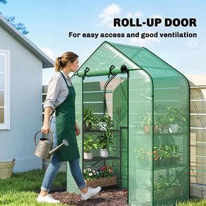 Serra Portatile da Esterno con 6 Ripiani e Copertura in PE Resistente ai Raggi UV, Stile Tradizionale Ecologico con Porta Avvolgibile Verde - Product Image 6