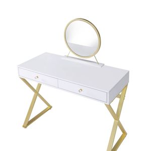 Toeletta Coleen con Finitura Bianca e Oro, Specchio e Vassoio Portagioie - Product Image 6