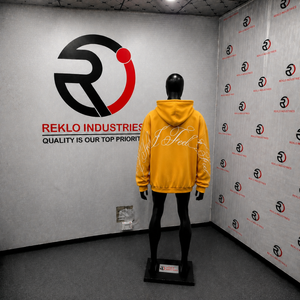 Men's GOLD Oversized Hooded <b>Zip</b>-<b>Up</b> Sweatshirt Solid Color Cotton French Terry Casual Autumn Wear <b>White</b> Print on Sleeve TOP SALE - Product Image 4