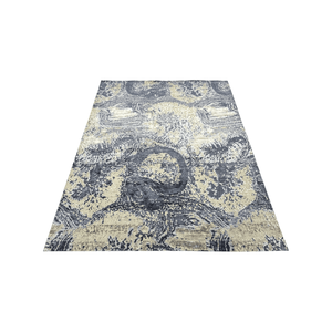 Tapis noué à la main en viscose et laine, à poils ras, effet vieilli, motif abstrait, pour la décoration moderne du salon - Product Image 4