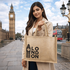 Bolsa de Mano Tejida de Yute Natural Premium con Asas de Cuero para Compras, Regalos Personalizados y Uso Promocional, Mejor Precio - Product Image 1