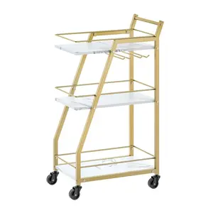 Chariot de service hôtelier en métal fait main de qualité supérieure avec roues, chariot de bar décoratif moderne en métal fait main, plaqué et sécurisé - Product Image 2