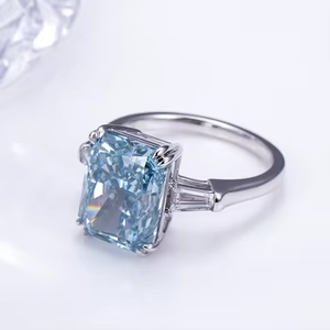 Bague de fiançailles en platine avec diamant bleu fantaisie taille émeraude, cultivé en laboratoire, certifié IGI, style classique, pour femme - Product Image 2
