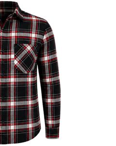 Chemise en flanelle à carreaux noirs et rouges pour homme, coupe ajustée, manches longues, boutonnée, en coton, style décontracté, tendance, fabriquée sur mesure - Product Image 5