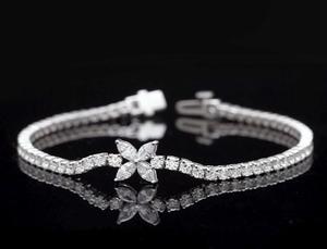 Pulsera de tenis con cadena de moissanita talla marquesa en oro rosa y plata, diseño floral vintage, regalo de joyería para mujer para boda - Product Image 1