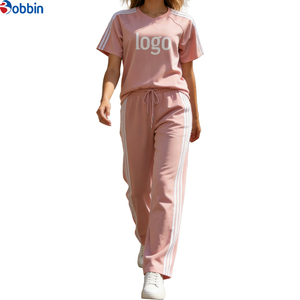 Conjunto Deportivo de 2 Piezas para Mujer, de Alta Calidad, Ecológico, Resistente, Informal, de Verano, Manga Corta, Cuello Redondo, con Franja Lateral - Product Image 3