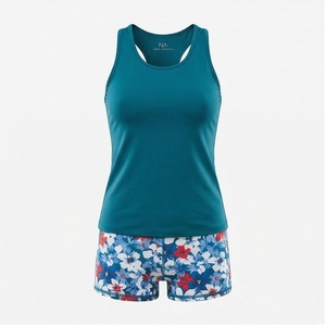 Women Floral Print 2 Piece Tankini <b>Set</b> Quick Dry Spandex Polyester Shorts and Tank Top Regular Fit Knitted Sportswear - Product Image 1