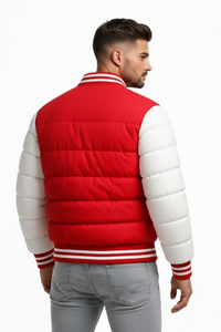 Blouson matelassé rouge et blanc pour homme, style universitaire, d'hiver, avec boutons-pression, streetwear, logo personnalisé, fournisseur OEM ODM - Product Image 5