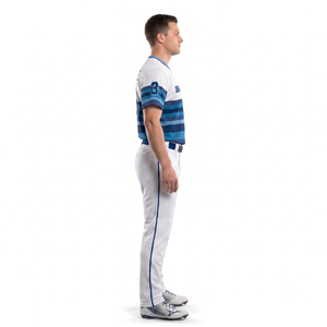Maillot de baseball rétro sublimé pour hommes, personnalisé OEM, col en V, rayé, anti-humidité, uniforme d'équipe des Blue Jays - Product Image 3