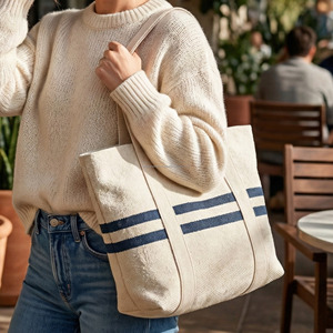 Bolsa de Mano de Algodón a Rayas Tejida a Mano, Ecológica, Reutilizable, para el Mercado, para Damas, Moderna, Bolsa de Ropa Tejida - Product Image 5