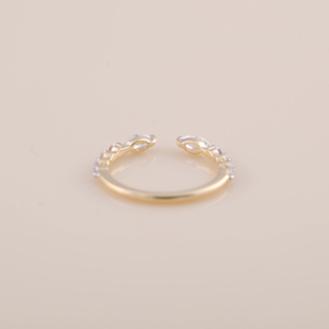 IGI Certified Marquise & Round Diamond <b>Open</b> Cuff <b>Ring</b> in 18K Yellow / White And Rose Gold - Product Image 5