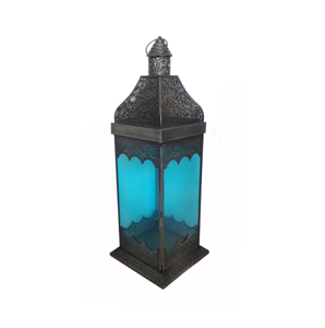 Lanterne à bougie hexagonale marocaine en bronze suspendue, avec dôme en filigrane, anneau de finition en verre texturé ambré et poignée en arche, pour décoration de table - Product Image 2
