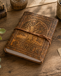 Embossed Tree of Life <b>Leather</b> Journal | Refillable Writing Notebook with Wrap Closure | Blank <b>Diary</b> for Travel, Sketching & Gift - Product Image 1