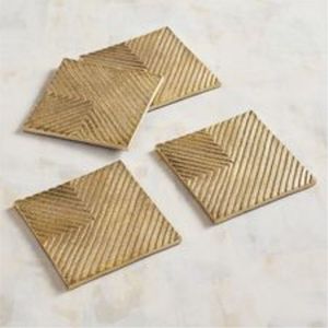 Luxury Gold Square Metal Coaster Set for Tableware Decorative Brass Finish Drink Coaster Anti-Slip <b>Mat</b> for Home and <b>Bar</b> Decor - Product Image 1