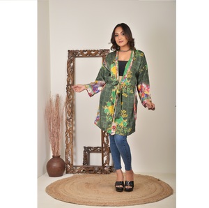 Reversible <b>Women's</b> Kimono Robe Comfortable & Lightweight Wide Sleeve Loungewear Short Kimono <b>Shrug</b> And Body Cover Up - Product Image 1