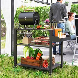 Carrello per barbecue da esterno a 3 livelli con ripiani portaoggetti e tavolo mobile per forno pizza con maniglia laterale - Categoria prodotti: Cappotti da donna - Product Image 2