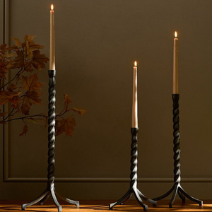 Hot-Sale Matte <b>Black</b> Wrought Iron <b>Candlestick</b> Holder Twisted <b>Candlestick</b> Holder with Triple Base - Product Image 2