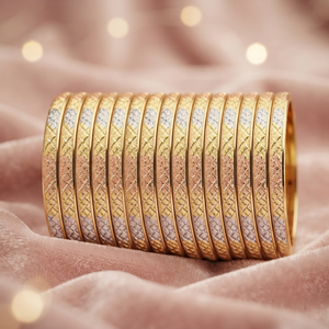 ORO-Z Three Tone Gold Plated Diamond Cut Textured <b>Bangles</b> for Women CNC Fashion Jewelry Manufacturer - Product Image 3