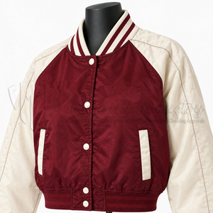 Veste universitaire bordeaux pour femme, style color block, veste bomber Letterman, veste de baseball classique, streetwear, mode universitaire - Product Image 6
