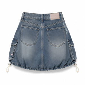 Falda vaquera vintage personalizada para mujer, minifalda cargo de cintura alta, vaquera lavada, estilo streetwear, con cordón en el bajo, primavera/verano/invierno - Product Image 2