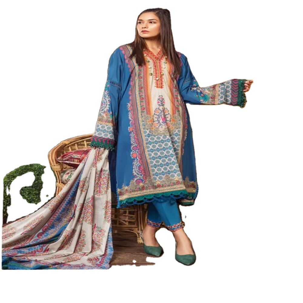 New Arrival Indian Pakistani Salwar Kameez Set Master Copies Brand Printed Lawn Shirt Embroidery Chiffon Dupatta Cotton Weddings
