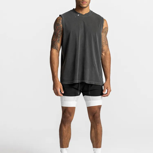 Débardeurs de sport pour hommes en coton de haute qualité, tendance, effet délavé, pour la gym et l'athlétisme, 100 % coton tricoté - Product Image 2