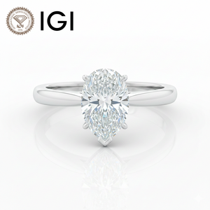 Bague solitaire moderne en or blanc 9K certifiée IGI, diamant de laboratoire taille poire VVS2 couleur E 1-5 carats, sertie de griffes, pour femme - Product Image 1
