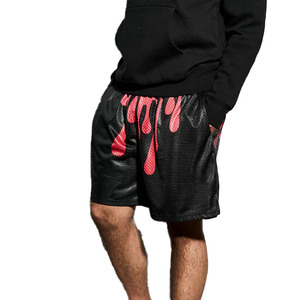 Men's Black Dripping Red Print <b>Athletic</b> Shorts Quick Dry Elastic Waist Sporty Short Shorts - Product Image 3