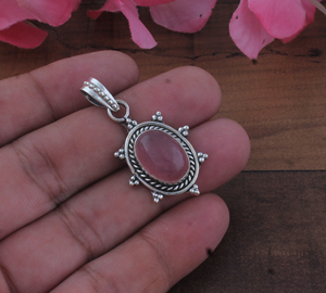 Handmade Oval Unakite Gemstone <b>Charms</b> 925 Sterling <b>Silver</b> Plated Granulation Sunburst Frame Vintage SHREE JAIPUR <b>SILVER</b> - Product Image 2