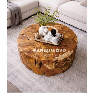 โต๊ะกาแฟไม้สักทรงกลมทันสมัยพร้อมที่เก็บของสำหรับห้องนั่งเล่น - Product Image 3