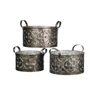 Juego de dos macetas vintage galvanizadas de metal, tamaño, forma y color personalizables, ideales para uso en jardinería. - Product Image 3