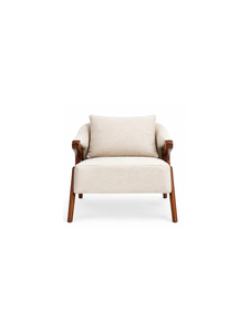 Fauteuil rembourré moderne de style mid-century avec pieds en bois et coussins beiges pour salon, meubles écologiques - Product Image 1
