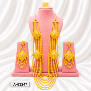 Conjunto de Joyería Chapada en Oro con Diseño Floral, Collar y Aretes para Mujer, Aleación para Bodas, A-63250, Estilo Clásico - Product Image 4
