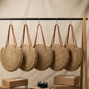 Women Seagrass <b>Straw</b> Clutch <b>Bag</b> Handmade Woven Beach Seagrass Handbag with Leather Strap Custom Logo Available - Product Image 1