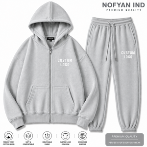 ชุดเซ็ตแทรคสูทฮิปฮอปทรงหลวมยูนิเซ็กซ์ แบรนด์ NOFYAN IND ผลิตตามสั่ง ผ้าฝ้ายผสมเฟรนช์เทอร์รี่ พร้อมฮู้ดดี้และกางเกง  รับสกรีนโลโก้ - Product Image 1