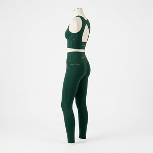 Conjunto Deportivo para Mujer, Color Verde Oscuro, Sujetador Deportivo Acanalado, Leggings de Cintura Alta, Conjunto de Yoga, Ropa Deportiva para Gimnasio y Entrenamiento - Product Image 2