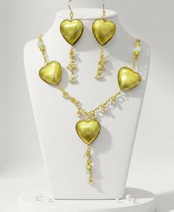 Parure de bijoux en laiton plaqué or avec collier et boucles d'oreilles en forme de cœur, chaîne perlée, cadeau tendance pour femme, idéal pour les fêtes et les fiançailles - Product Image 2
