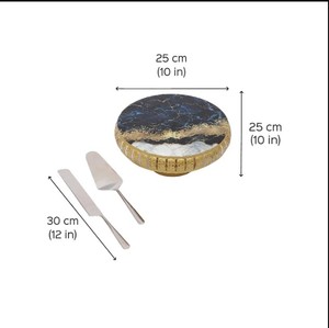 Support à gâteau imprimé de luxe avec base en métal doré – Présentoir à dessert rond décoratif pour mariage et décoration de table - Product Image 3