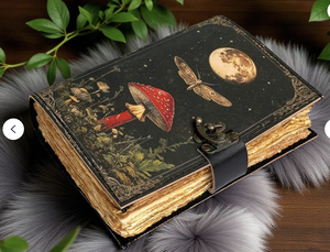 Diario de cuero con estampado UV de hongos negros y mariposas al por mayor - Diario Wiccan/Yoga hecho a mano con borde deshilachado y cierre metálico para regalo - Product Image 2