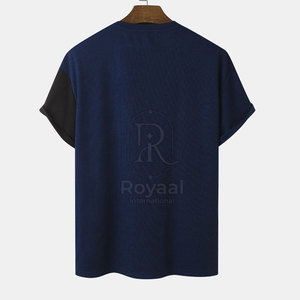 เสื้อยืดแขนสั้นผู้ชายรอยัล ลายทางบล็อกสี คอกลม ผ้าถัก สวมใส่สบาย - Product Image 2