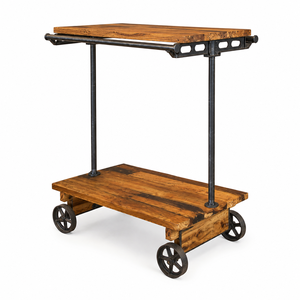 Chariot en bois industriel avec cadre et roues en métal, style antique fait main, meuble de salon - Product Image 1